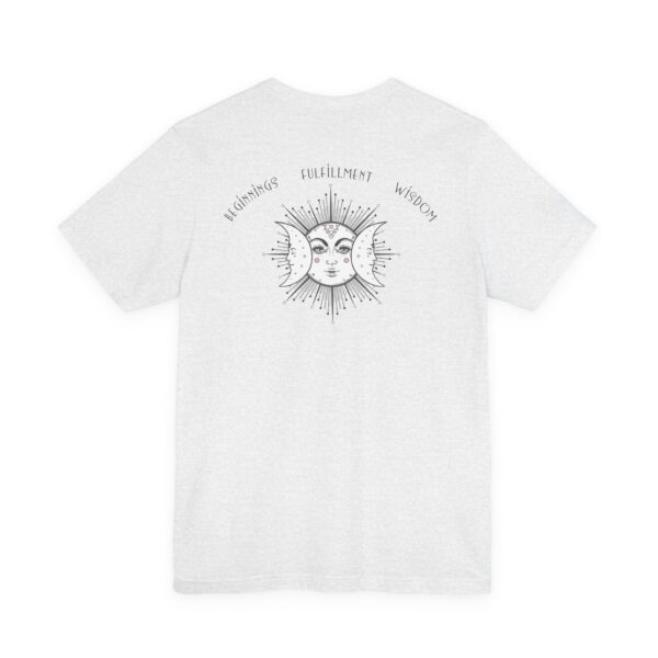 Beginnings, Fulfillment, Wisdom Relaxed-Fit - Back of Shirt Design, Triple Moon T-Shirt, Triple Goddess Graphic Tee, Unisex Festival Wear - Image 4