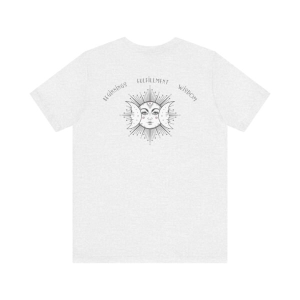 Beginnings, Fulfillment, Wisdom Relaxed-Fit - Back of Shirt Design, Triple Moon T-Shirt, Triple Goddess Graphic Tee, Unisex Festival Wear - Image 2