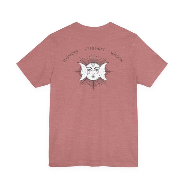 Beginnings, Fulfillment, Wisdom Relaxed-Fit - Back of Shirt Design, Triple Moon T-Shirt, Triple Goddess Graphic Tee, Unisex Festival Wear - Image 8