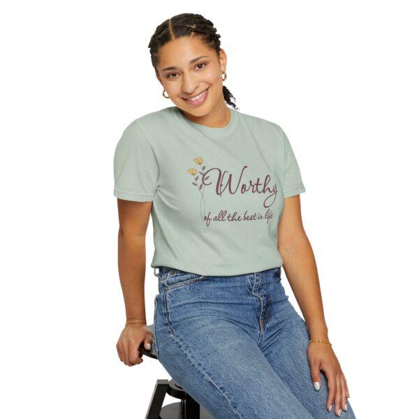 Worthy of All The Best in Life Heavyweight T-Shirt - Floral Text - Image 23