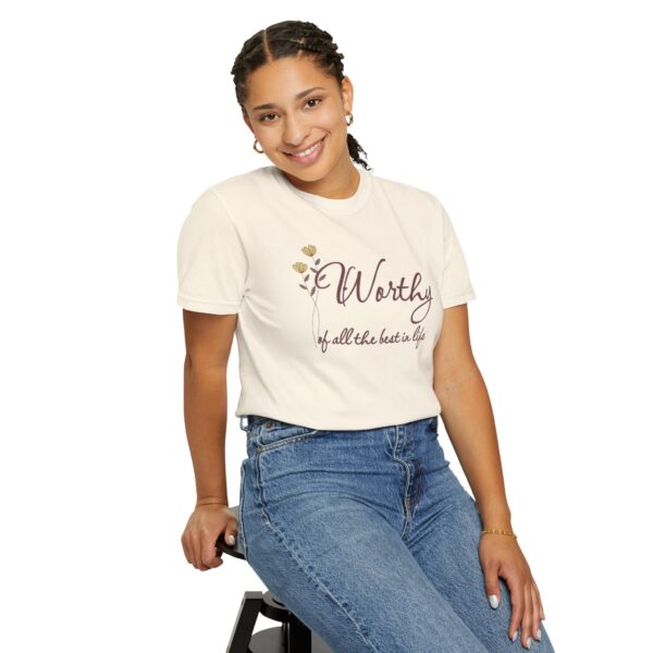 Worthy of All The Best in Life Heavyweight T-Shirt - Floral Text - Image 10