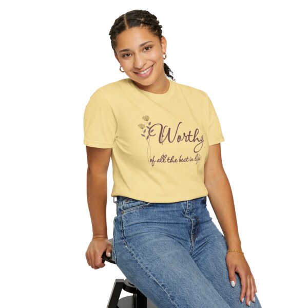 Worthy of All The Best in Life Heavyweight T-Shirt - Floral Text - Image 15