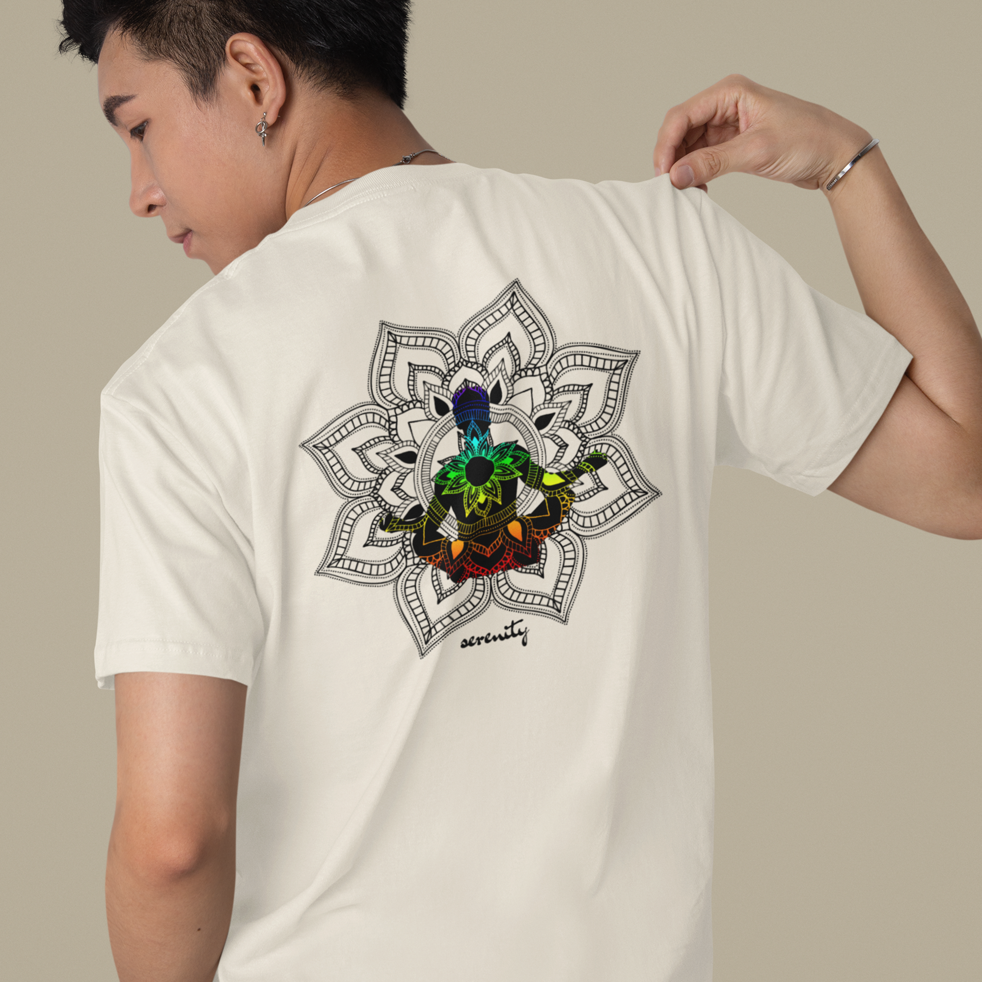 Serenity - Chakra Mandala Lightweight Shirt with Male Silhouette